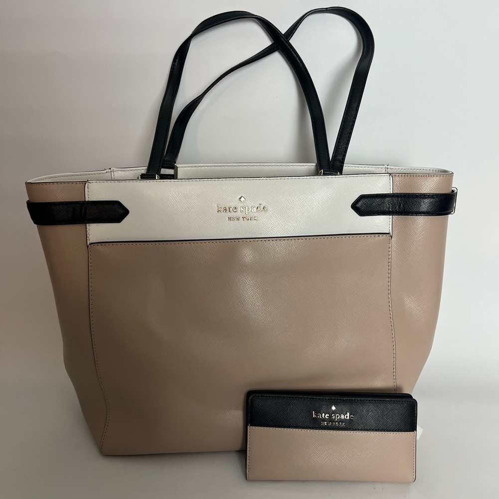 Kate Spade Black & Tan large shoulder bag and matching wallet